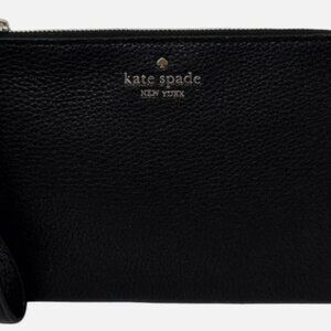 Kate Spade Leila Medium L Zip Wristlet Pebble Leather Black Wallet KB684 $139